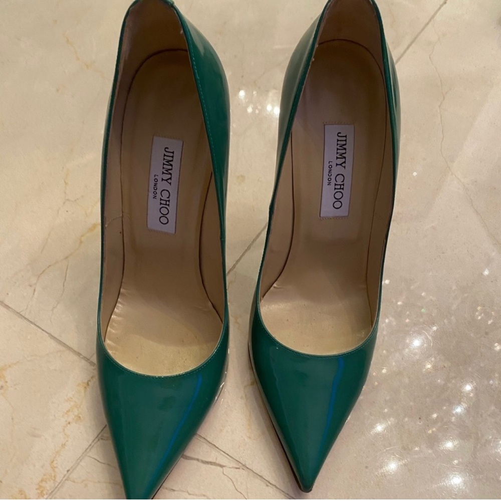 Jimmy Choo Green Patent Leather Pointed-Toe Pumps